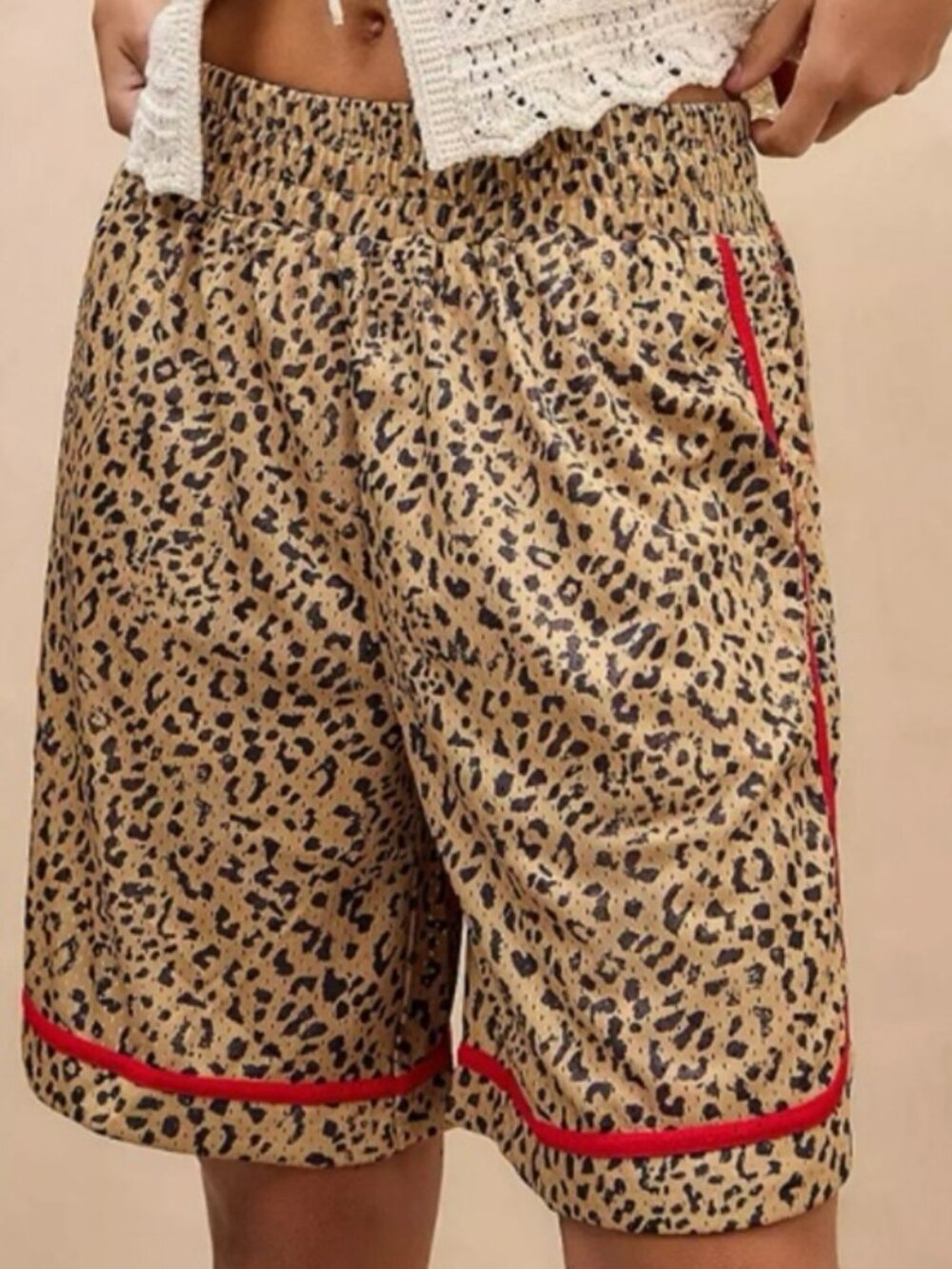 Urban Outfitters Star Player Leopard Print Shorts Red Trim Size Medium Women's